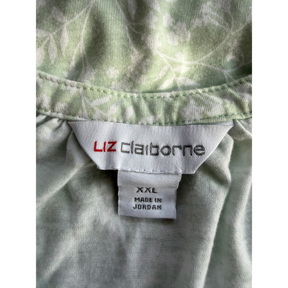 Liz Claiborne Womens Sleeveless V Neck Button‎ Up Top Green Floral Print XXL - Picture 2 of 4